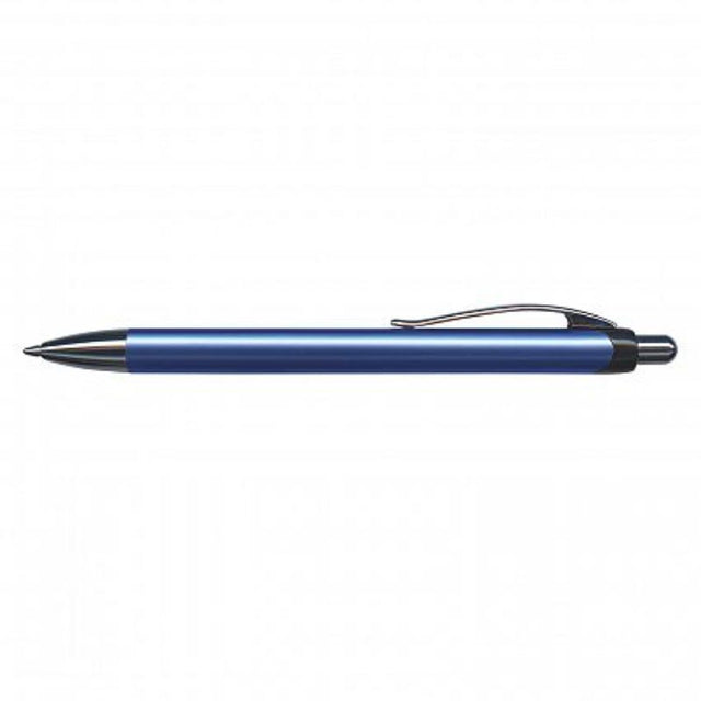 Set of 30 blue retractable aluminium ball pens featuring a sleek design and 1200 metres of smooth writing ink.