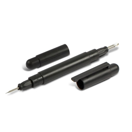 Set of 50 black pocket screwdrivers with interchangeable tips, compact design, and secure pocket clips for easy carrying.