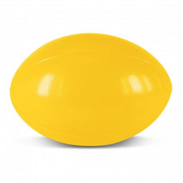 Bright yellow rugby ball stress relievers, soft polyurethane, perfect for reducing anxiety and stress; set of 30 units.