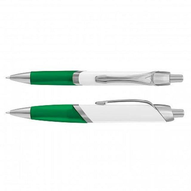 Set of 100 Avenger green retractable pens with soft-touch grip, chrome trim, and smooth Dokumental ink for premium writing.