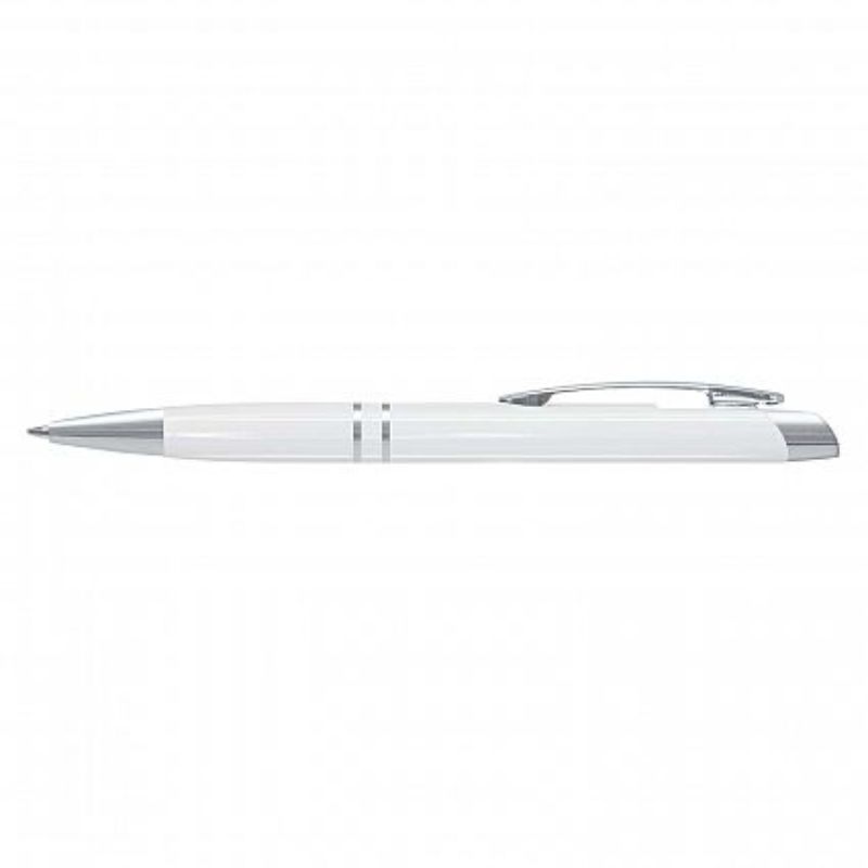 Stylish set of 50 white retractable aluminium Martini Pens with chrome accents, perfect for events and giveaways.