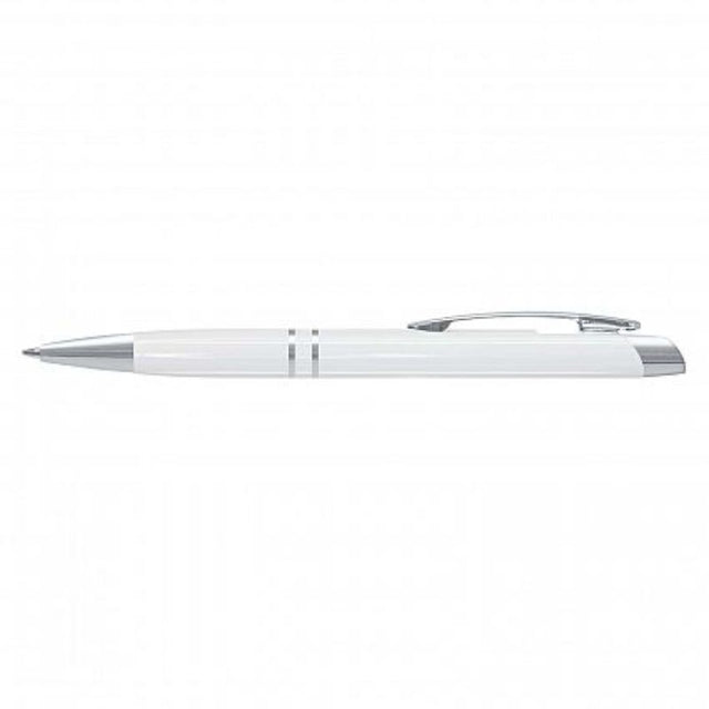 Stylish set of 50 white retractable aluminium Martini Pens with chrome accents, perfect for events and giveaways.