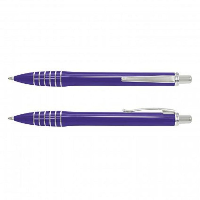 Set of 100 purple retractable ballpoint pens with ergonomic grip and high-capacity ink for smooth writing.