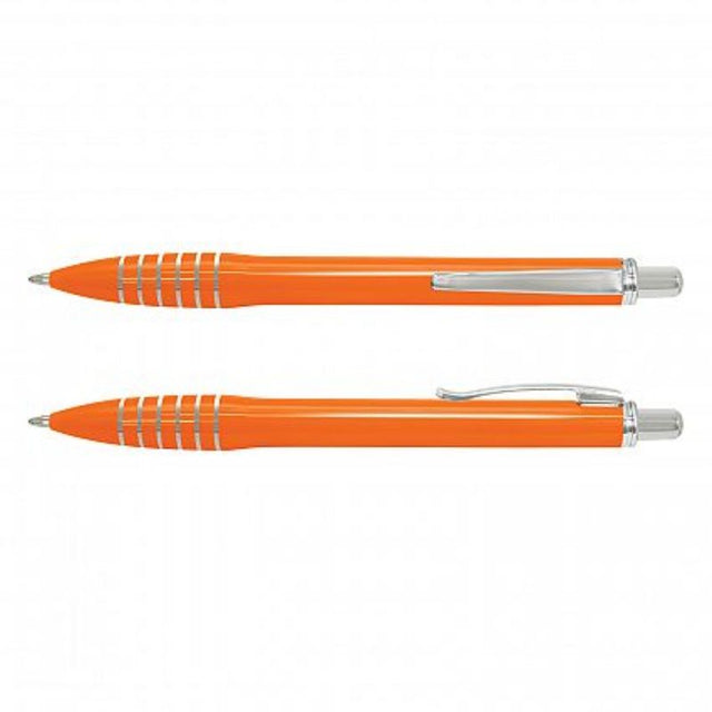 Vibrant orange Vulcan pens in a set of 100, featuring chrome trim and smooth-writing German ink refills.