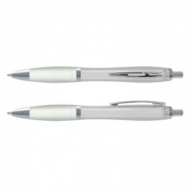 Vistro Pen set of 100 with translucent barrels, soft-touch grips, and chrome trim for smooth, comfortable writing.