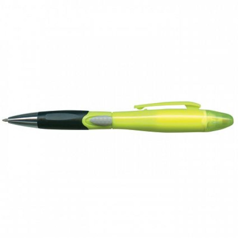 Set of 50 yellow retractable pens featuring a rubber grip and matching highlighters for comfortable, high-quality writing.
