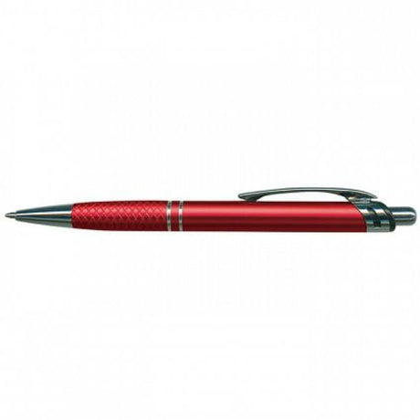 Set of 50 sleek red Aria retractable pens with anodised barrel, chrome accents, and 800 metres of smooth ink.