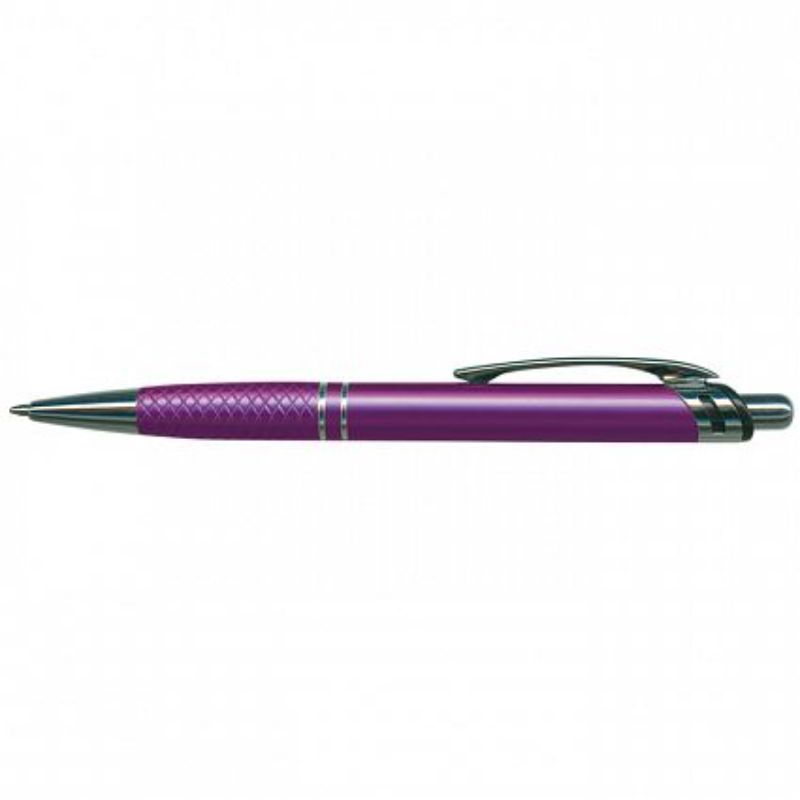 Set of 50 purple Aria pens featuring a sleek design, chrome accents, and 800m of smooth writing ink for versatile use.