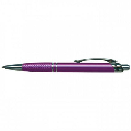 Set of 50 purple Aria pens featuring a sleek design, chrome accents, and 800m of smooth writing ink for versatile use.