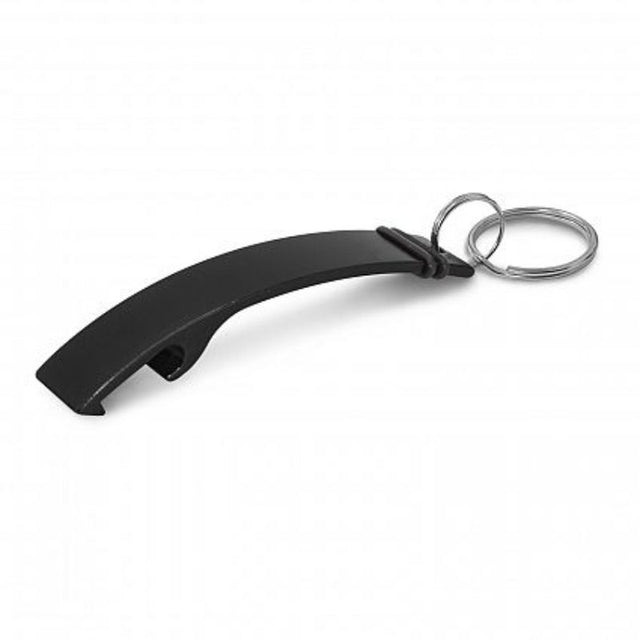 Set of 50 black Toronto bottle opener key rings with decorative accents, perfect for promotions and events.
