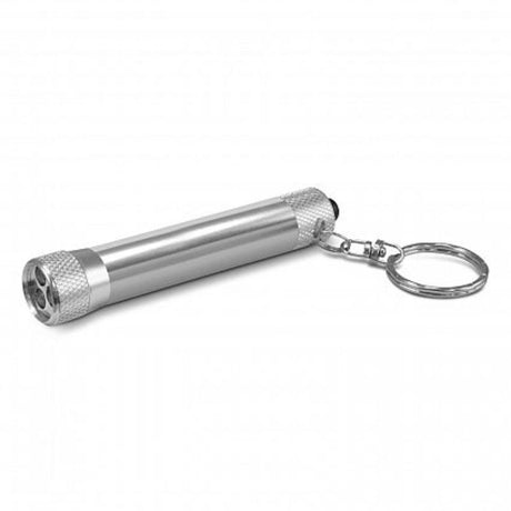 Set of 30 sleek silver mini torches with key rings, featuring bright LEDs for everyday illumination and portability.