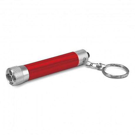 Compact red keychain flashlights with three LEDs, perfect for convenience and visibility; sold in a set of 30.