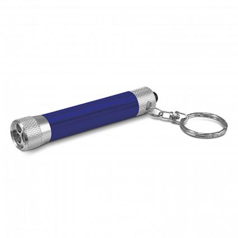 Set of 30 blue Titan Torch Key Rings, compact aluminium mini torches with three bright LEDs and handy key rings.