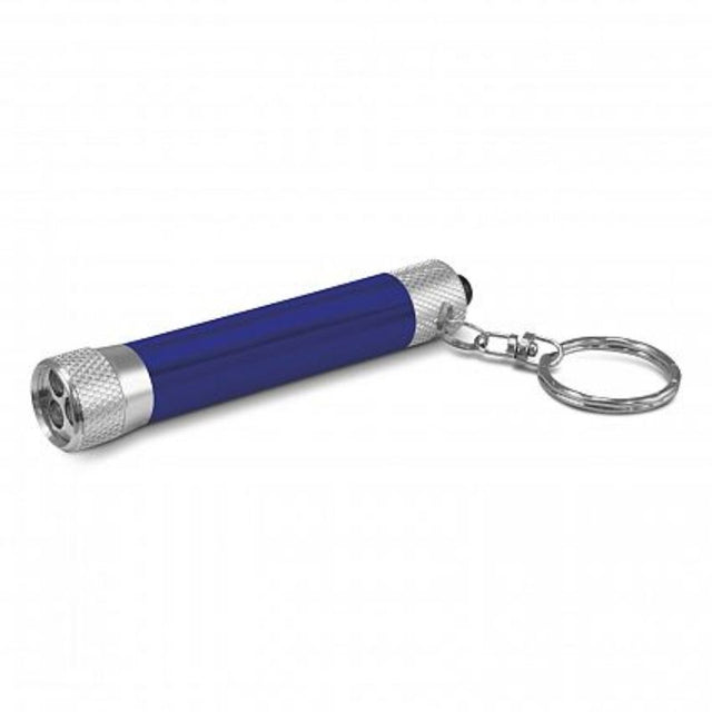 Set of 30 blue Titan Torch Key Rings, compact aluminium mini torches with three bright LEDs and handy key rings.