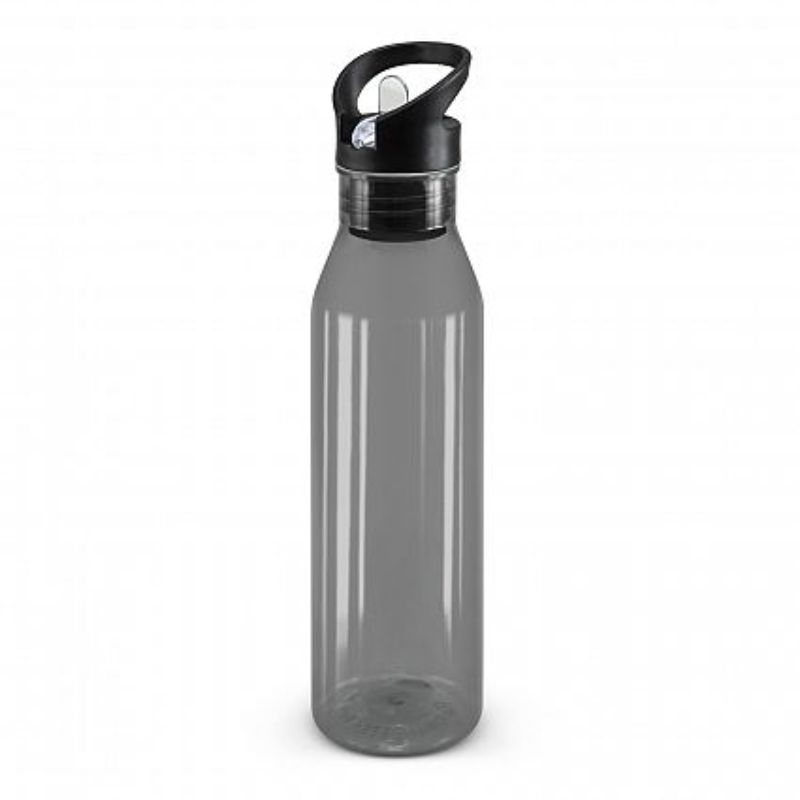 Set of 12 sleek black 750ml Tritan drink bottles with flip lids and straws, perfect for hydration on-the-go.