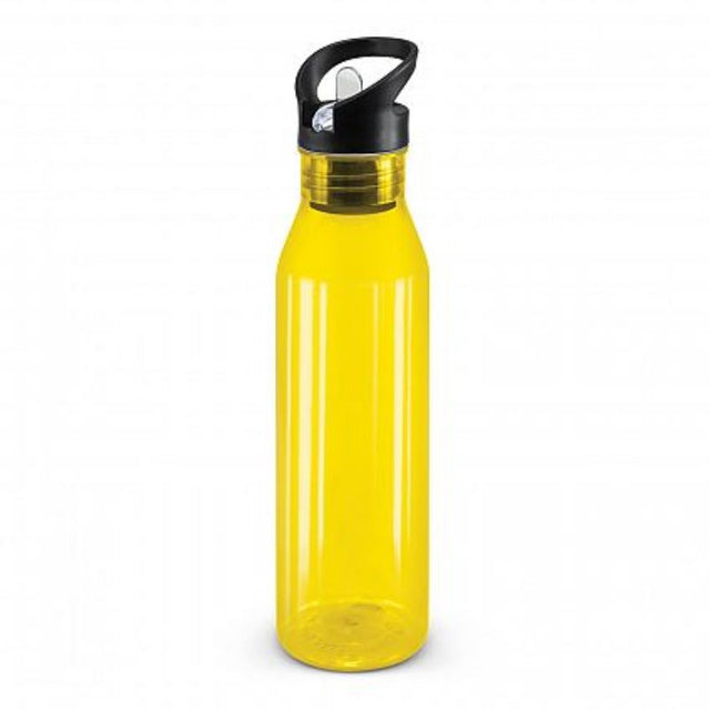 Set of 12 translucent yellow 750ml bottles made from BPA-free Tritan with flip valve lids and straws, ideal for hydration.