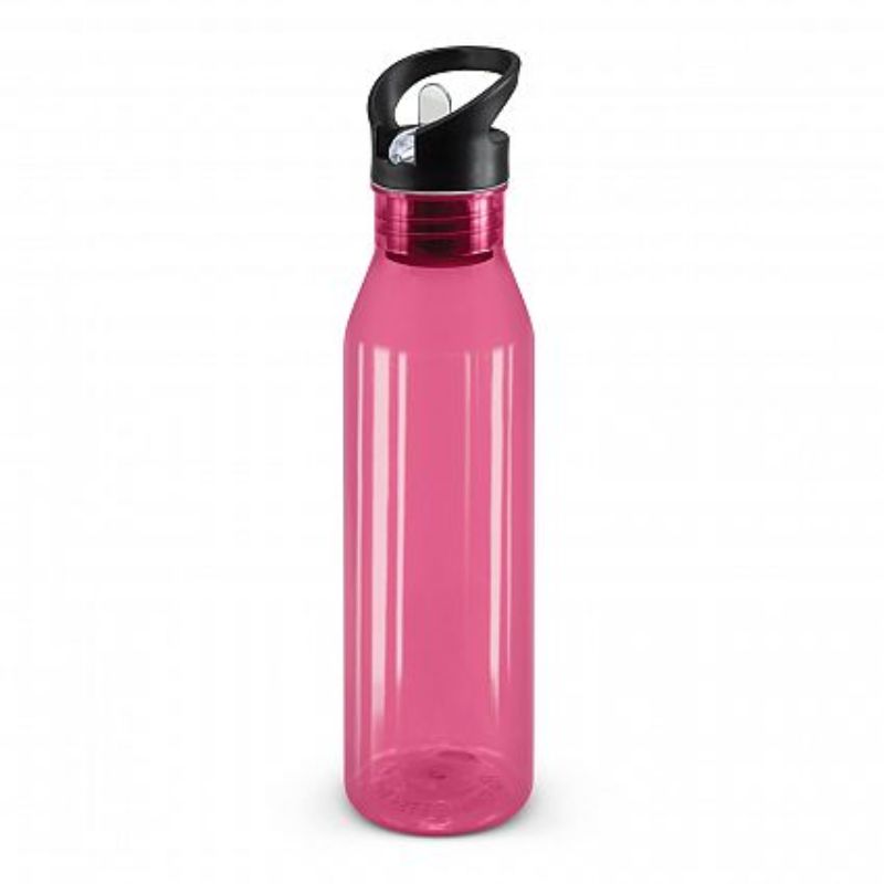 Set of 12 translucent pink 750ml Nomad Bottles with flip valve lid and straw, BPA-free and perfect for stylish hydration.