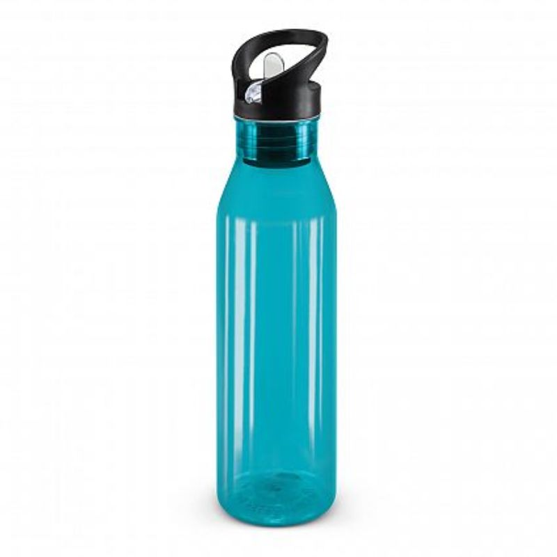 Set of 12 translucent light blue 750ml bottles with flip valve lids and straws, perfect for hydration on the go.