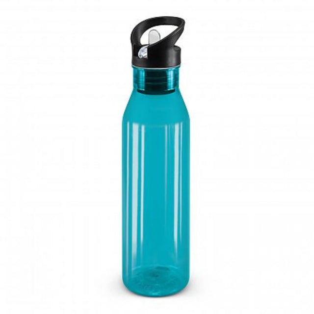 Set of 12 translucent light blue 750ml bottles with flip valve lids and straws, perfect for hydration on the go.