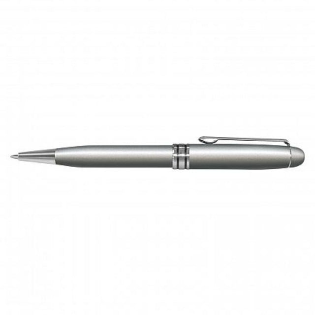 Set of 12 elegant matt silver twist-action pens with chrome accents and smooth German ink for quality writing.