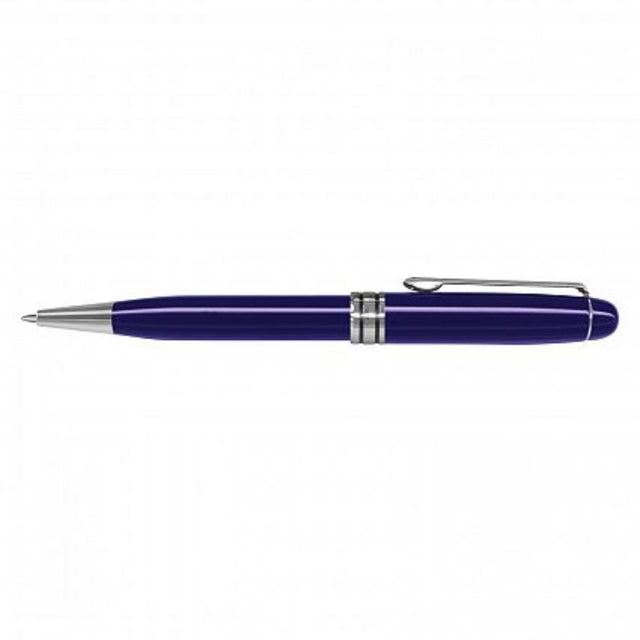 Set of 12 elegant Trans Blue Supreme Pens with chrome accents, twist-action, and high-capacity black ink refill for smooth writing.