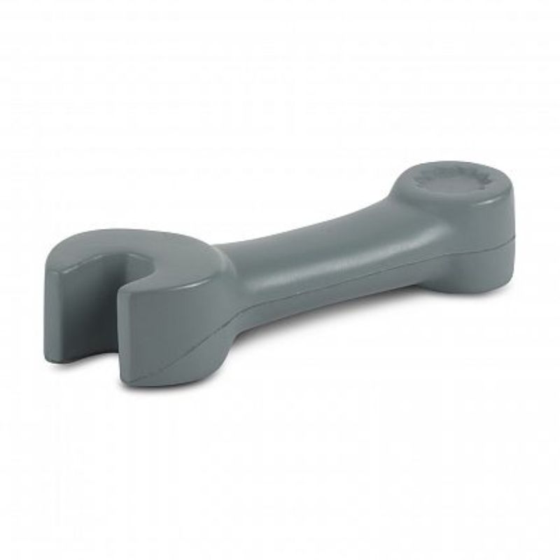 Set of 30 grey spanner-shaped stress relievers made from soft polyurethane for effective relaxation and stress management.