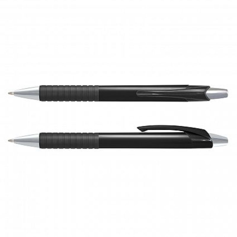 Cleo Pen set of 100 with soft-touch grip, chrome trim, and smooth black ink, perfect for offices and promotions.