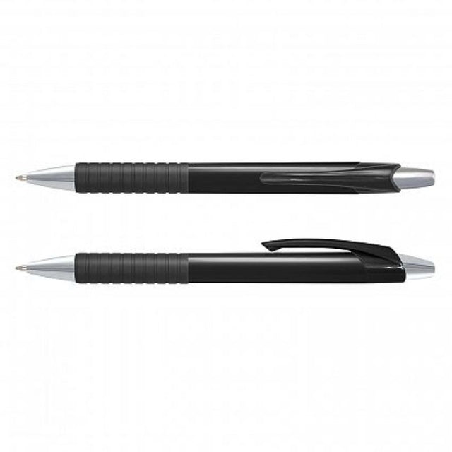 Cleo Pen set of 100 with soft-touch grip, chrome trim, and smooth black ink, perfect for offices and promotions.