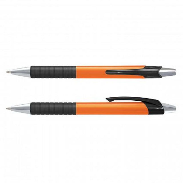 Cleo Pen set of 100, vibrant orange barrels, soft-touch grip, premium black ink for smooth writing experience.