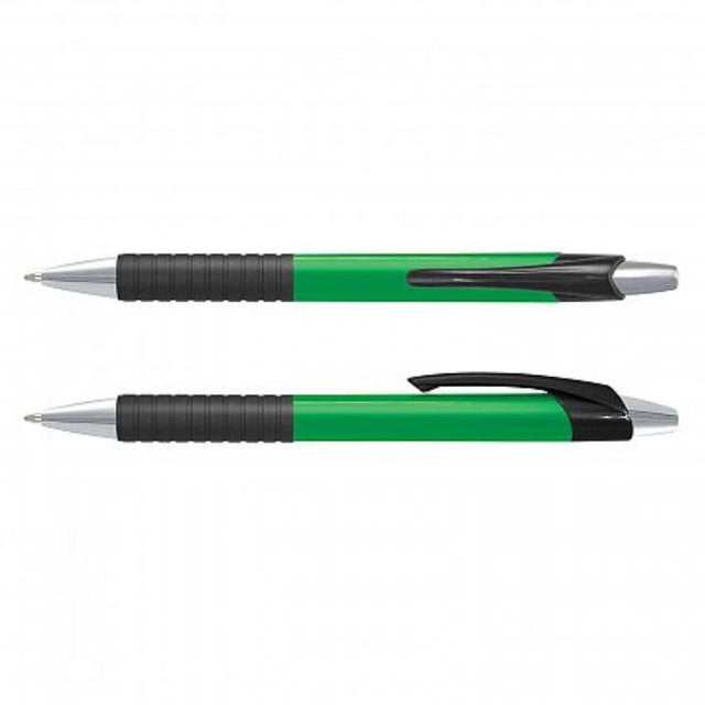 Cleo Pen set in vibrant green with soft-touch grip, chrome trim, featuring smooth-flow German ink and tungsten carbide ball.