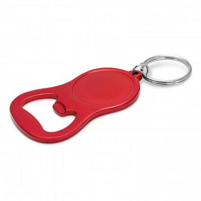 Red Chevron Bottle Opener Key Ring set of 50, featuring durable metal, perfect for events and corporate gifts.