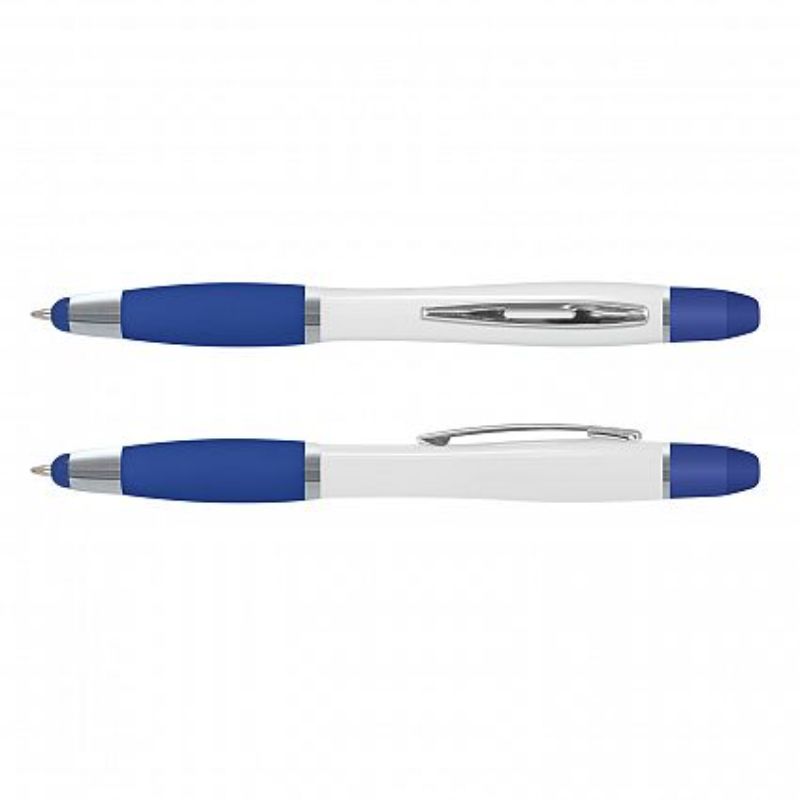Vistro Multi Function Pen set of 50, featuring twist-action, soft-touch grip, stylus, and never-drying yellow highlighter.