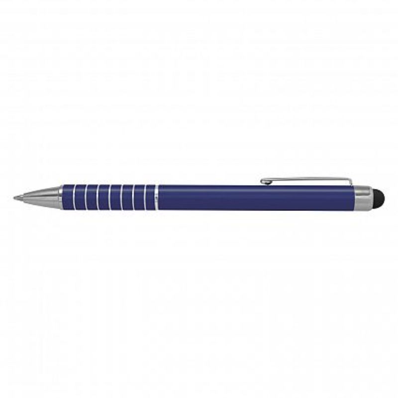 Set of 50 dark blue stylus pens with twist action, chrome accents, and 800m black ink refill for smooth writing and touch navigation.