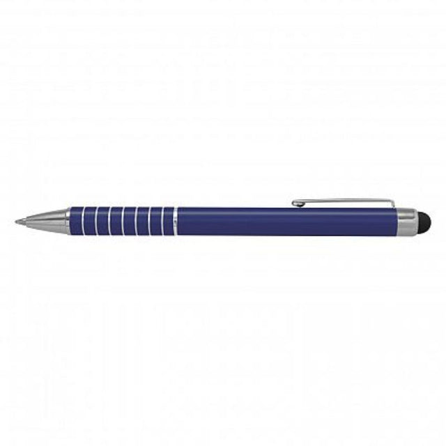 Set of 50 dark blue stylus pens with twist action, chrome accents, and 800m black ink refill for smooth writing and touch navigation.