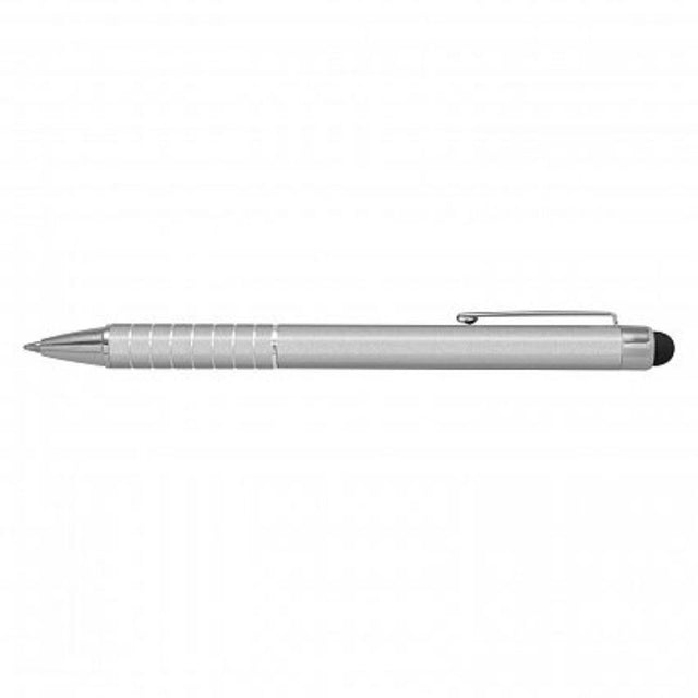 Stylish silver touch stylus pen set of 50, featuring a sleek design, chrome accents, and smooth black ink refill for writing.