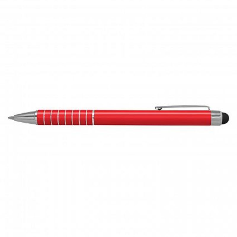 Set of 50 red touch stylus pens with chrome accents, ideal for writing and touchscreen use, featuring compact design.
