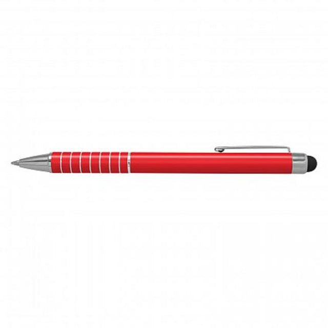 Set of 50 red touch stylus pens with chrome accents, ideal for writing and touchscreen use, featuring compact design.