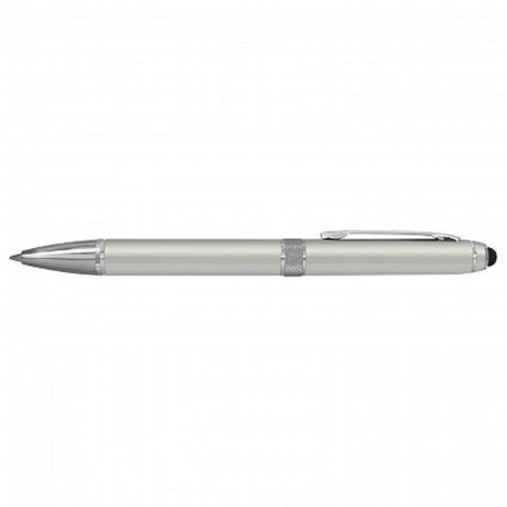 Matt silver stylus pen set of 30 with elegant design, twist-action, and integrated touch screen stylus for smooth writing.