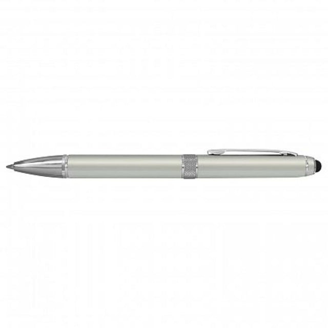 Matt silver stylus pen set of 30 with elegant design, twist-action, and integrated touch screen stylus for smooth writing.