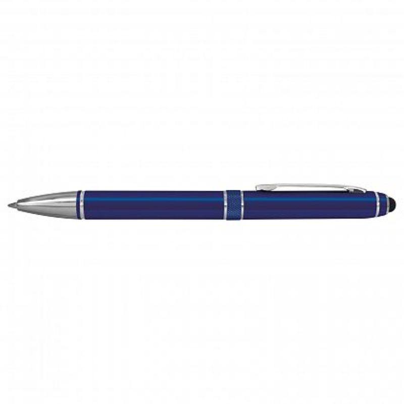 Set of 30 dark blue stylus pens with twist action, aluminum barrel, chrome accents, ideal for writing and touch screens.