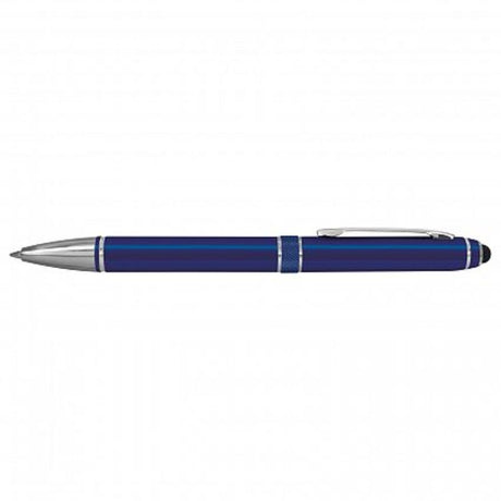 Set of 30 dark blue stylus pens with twist action, aluminum barrel, chrome accents, ideal for writing and touch screens.