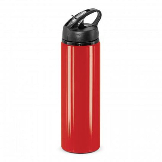 Set of 12 vibrant red 750ml BPA-free aluminum hydration bottles with flip cap and carry handle. Ideal for active lifestyles.