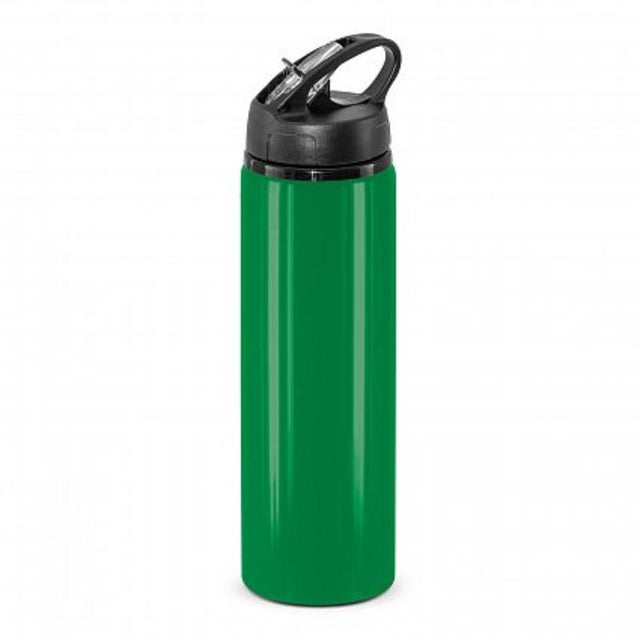 Set of 12 dark green BPA-free aluminum bottles with flip cap and carry handle, perfect for hydration on the go.