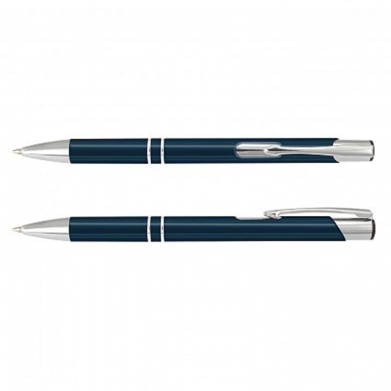Set of 50 navy Panama Pens featuring sleek aluminum design, chrome accents, and smooth writing functionality.