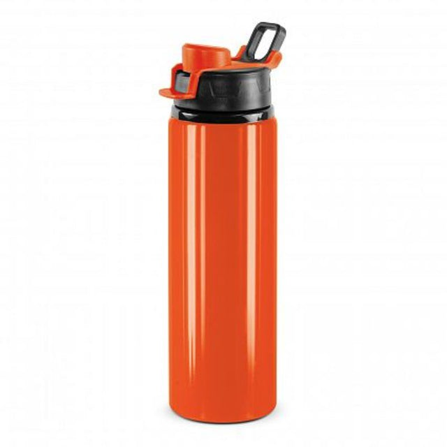 Bright orange BPA-free aluminum bottles with snap caps and carry handles, perfect for eco-friendly hydration, set of 12.