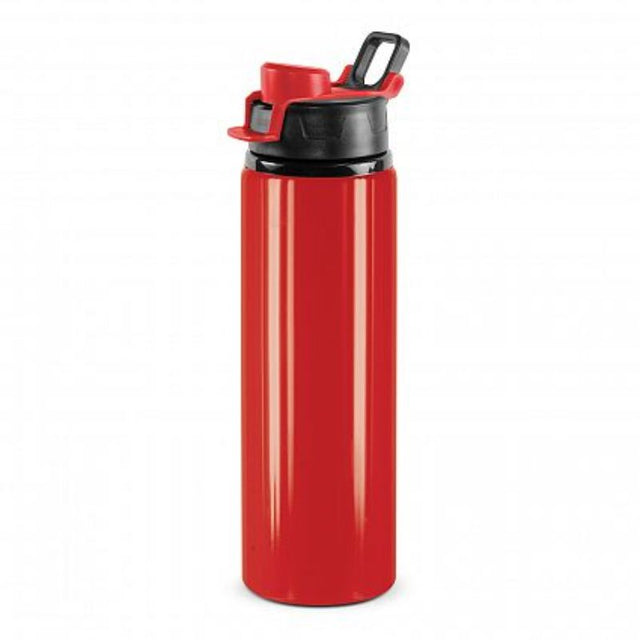 Set of 12 red BPA-free aluminum bottles with leakproof snap cap and carry handle, perfect for active hydration.