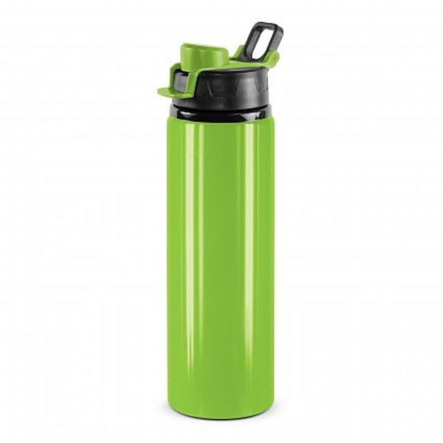 Set of 12 bright green BPA-free aluminum bottles with secure snap caps and carry handles, perfect for hydrated, eco-friendly living.