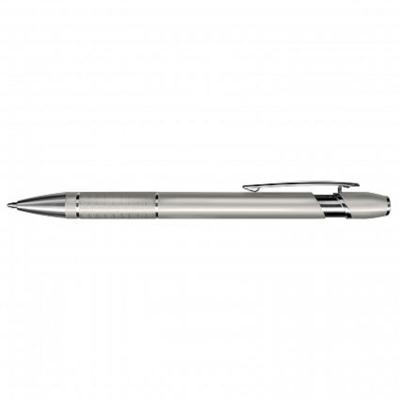 Silver Centra Pen set of 50, featuring retractable aluminum design, chrome accents, and 800 meters of black ink.