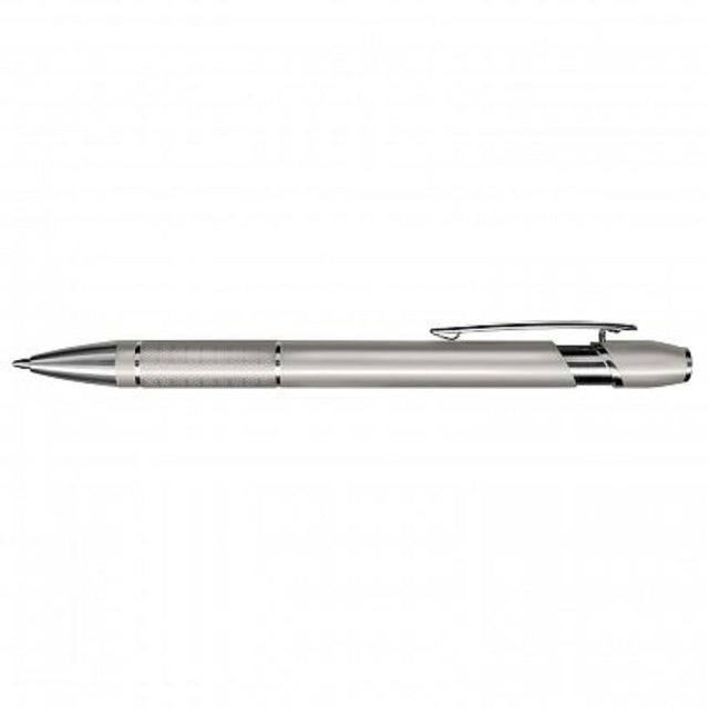 Silver Centra Pen set of 50, featuring retractable aluminum design, chrome accents, and 800 meters of black ink.