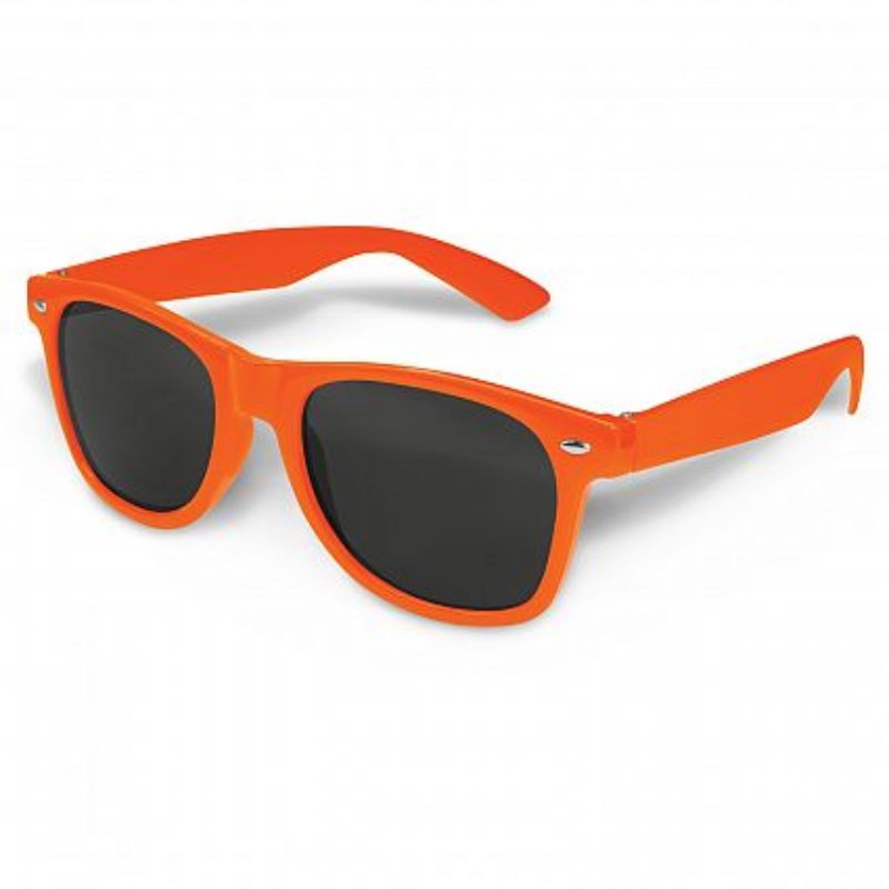 Bright orange Malibu Premium Sunglasses set of 30, featuring impact-resistant frames and 100% UV 400 protection.